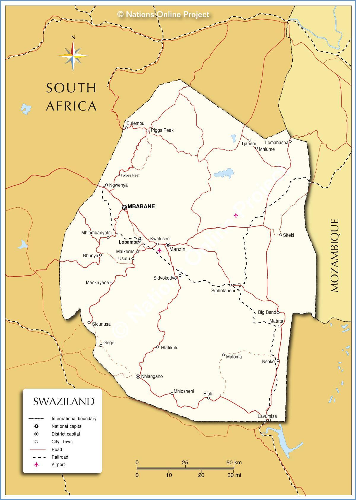 Mapa de nhlangano Swazilàndia