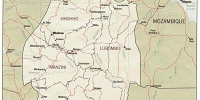 Mapa de Swazilàndia mostrant posts fronterers